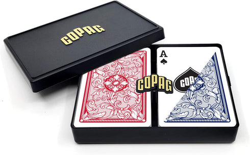 Copag Legacy Design Playing Cards - 100% Plastic, Bridge Size (Narrow) Regular Index Red/Blue