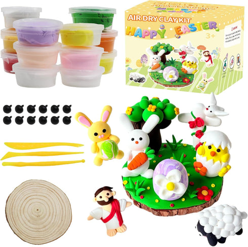 Sets LAHAND Easter Air Dry Clay Kits for Kids,DIY Model Magic Clays,JesusBunnyEggs Craft DIY kit, This Clay Can be Used