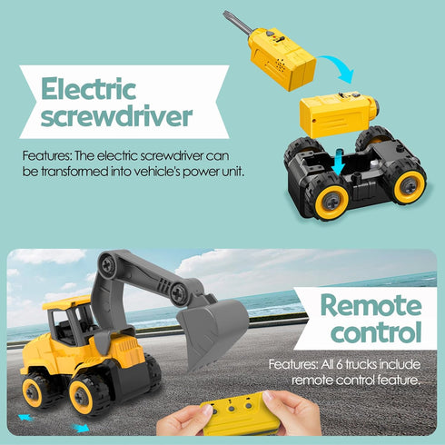 Take Apart Toy Excavator with Electric Screwdriver, Remote Control Construction Set for Indoor/Outdoor STEM Play