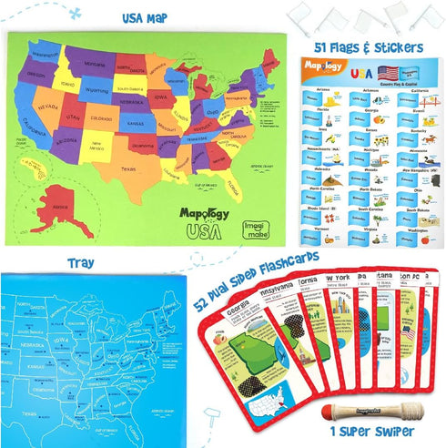 Country- 5-8 6-9 5-8-10 Imagimake Mapology United States Flash Card Puzzle with Flags, Capitals | Educational Toy