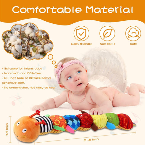 Baby Musical Worm Soft Infant Toy, 6 Different Sensory Stuffed Animals for Newborn Toy Tummy Time Gifts