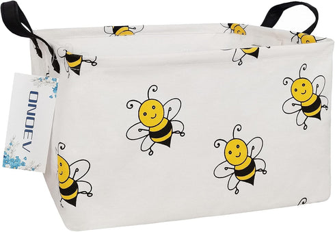 Rectangular Folding Laundry Basket, Waterproof Canvas Basket for Children's Room, Office, Clothes, Toys Storage (Bee)