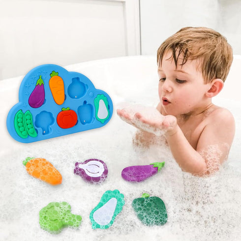 LOMAGTI Baby Bath Toys, Premium Silcone Mold Free Vegetable Bath Toys, Soft Toddlers