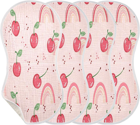 Bulletgxll Set 4, Cherries and Rainbows Unisex Baby Burp Cloths of Soft Absorbent Organic Cotton Muslin Burping Cloths