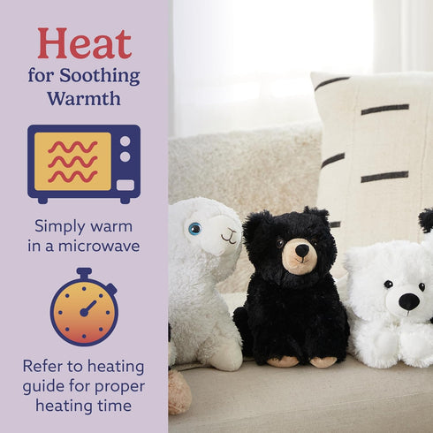 warmies Microwavable & Weighted Stuffed Animals, Black Bear - Heated Stuffed Animal Plushie for Warmth & Comfort - Cute