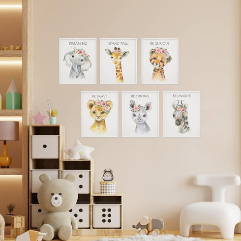 Set 6 8x10 Inch) LOVEDMORE Baby Safari Nursery Wall Decor | Animal Wall Art Prints of Posters | Jungle Nursery Room