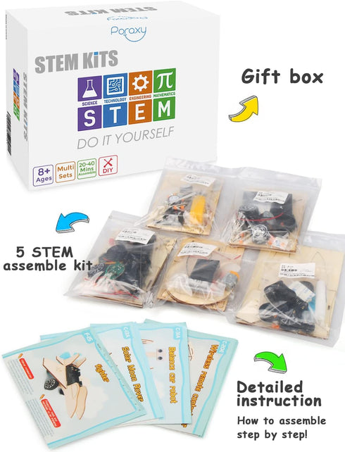 Poraxy STEM Model Car Kits, 5 in 1 Kids Wood Building Kit, 3D Wooden Puzzles for Boys Age 8-12