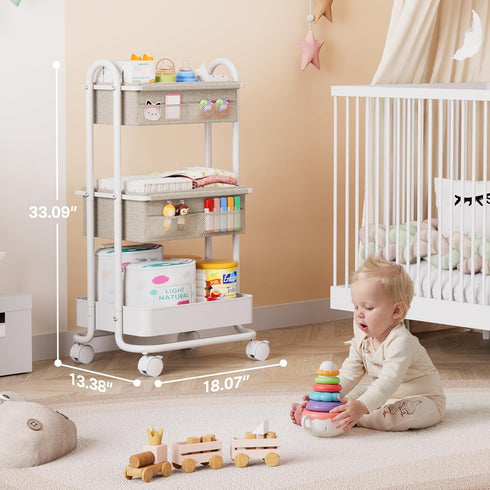3 Modanais Baby Diaper Caddy Organizer Cart - Tier Rolling Storage Cart with Wheels, Baby Essentials Nursery Storage