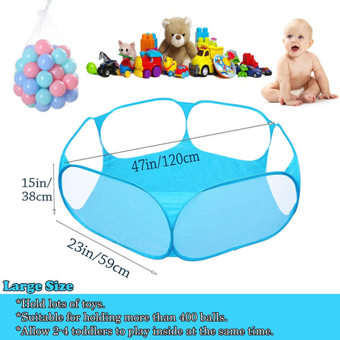 Portable Cute Blue Hexagon Children Ball Pit, Indoor/Outdoor Easy Folding Play Pool with Carry Tote