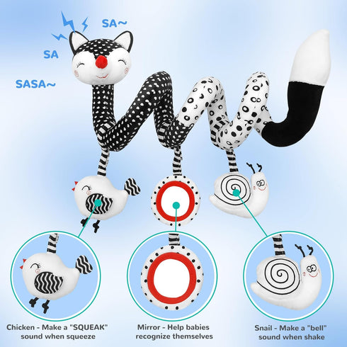 Black and White High Contrast Baby Toys for Newborn, Car Seat and Stroller Toys for 0-12 Months, Best Gift for Infants