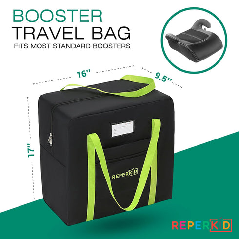 17" 16.5" 9.5" Reperkid Booster Seat Travel Bag for Airplane, Black and Green, H x W x D, Compatible with Gb Pockit