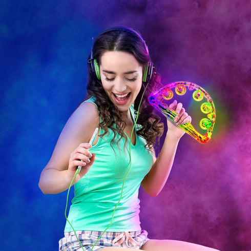 Aywewii LED Tambourine, Light Up Handheld Musical Flashing Tamborine for Kids, Adults, Teens (Random Colors)