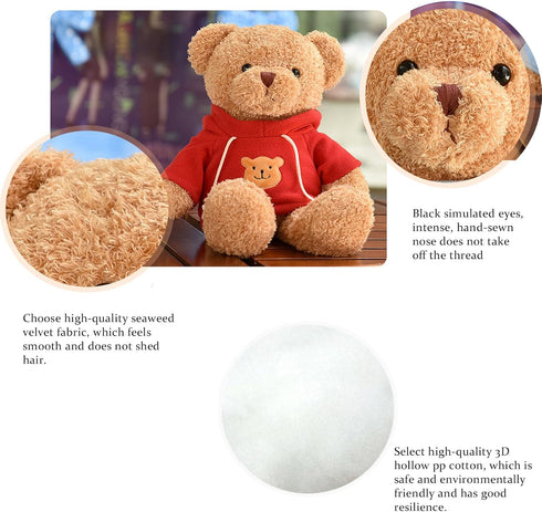 CHELEI2019 11.8" Teddy Bear Stuffed Animal, Cute Brown Teddy Bear with Hoodie for Kids