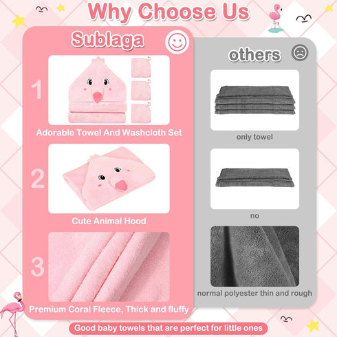 Sublaga 4 Set, 32x32 3 Pcs Baby Towels and Washcloths Hooded Baby Towel, Soft and Absorbent Baby Bath Towels, in Baby