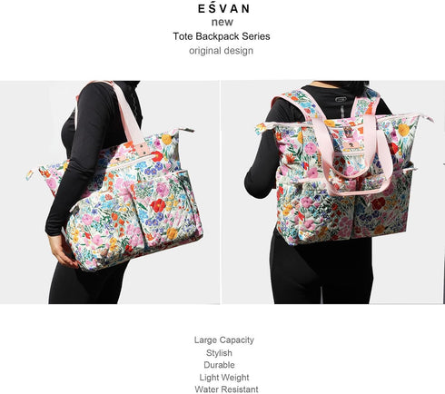 ESVAN Totepack Backpack 2 1 Diaper Tote Bag in for Women Multifunctional Large Capacity with Insulated Pockets Travel |