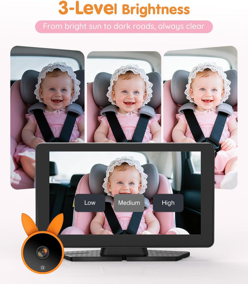 Babyvue BV4 7" 1080P USB Car Monitor for Baby with HD Large Screen, Auto IR Night Vision & Wide Angle, Car Seat Camera