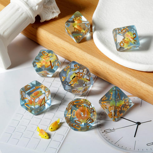 Fish DND Dice Set: 7PCS Resin Dice with Velvet Bag for Dungeons and Dragons Role Playing Games