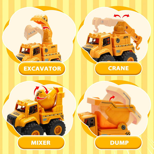 Lovinkiki 1-3, Set Bulldozer, 2 3 4 5 Construction Truck Toys for Toddlers Push and Go Toy Vehicles with Mixer, Dump