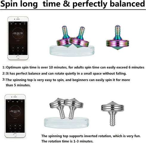8 (3PCS Precision Metal Spinning Top, Easy to Spin, Long Spin time Exceed Mins, Support Handstand Rotation, Kill Time