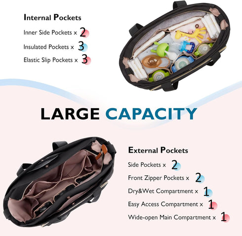 mommore Mommy Diaper Bag Tote Small Baby Bag with Insulated Pockets, Lightweight Tote with Stroller Straps, Nurse Gym