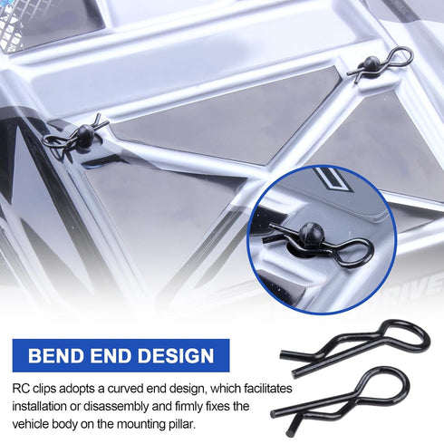 HobbyPark RC Body Clips - Bent Springy R Pins for All 1/8 Scale & Traxxas 1/10 Car Truck Crawler Buggy (100-Pack)