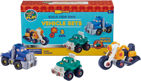 Toysmith Build Your Own Vehicle Set, 84 Pieces to Build 3 Different Vehicles, DIY Interactive Toys for Ages 3+