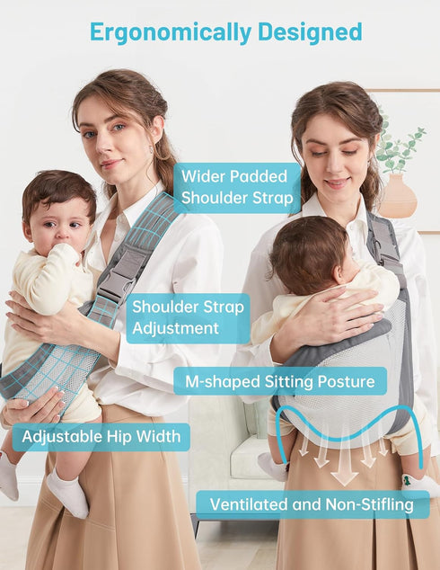 3D 33 lbs, Baby Sling Carrier, Cotton and Breathable Mesh, Ergonomically Adjustable Baby Carrier Newborn to Toddler