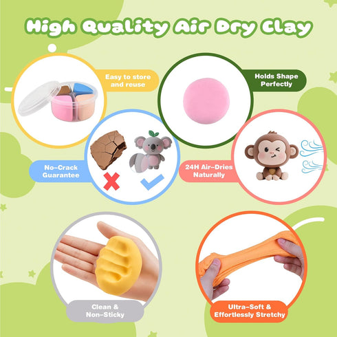 12 Air Dry Clay Kit, Animals Modeling Clay for Kids, Model Magic Clay with Sculpting Tools and Tutorials, Safe