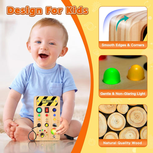 1-6 TINTECUSA Busy Board Montessori Toys for Toddler, Wooden Sensory Board Switch Toy with Color-Changing LED Light Up