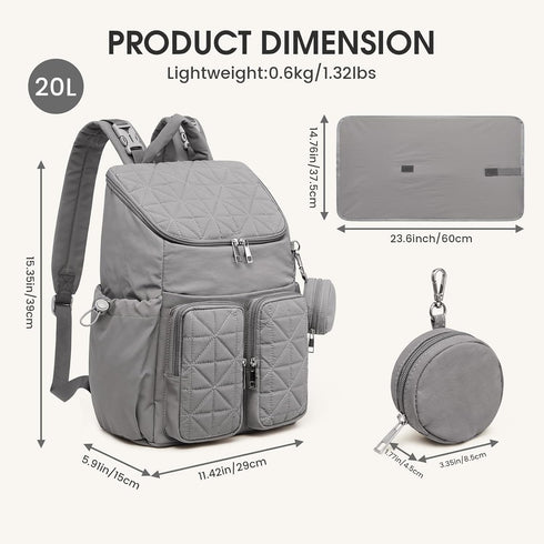 G4Free Backpack Diaper Bag for Moms Dads Travel Baby Bag with Pacifier Case & Insulated Pockets,Grey