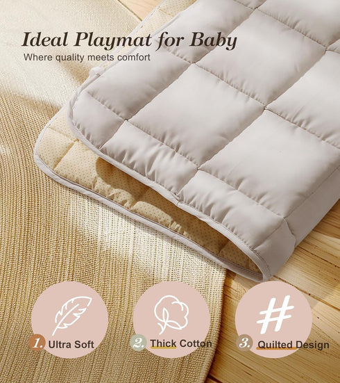 FUNNY SUPPLY 6 Wooden Play Gym with Beige Mat, Foldable Baby Play Gym, Infant Activity Mat with Hanging Toys, Natural