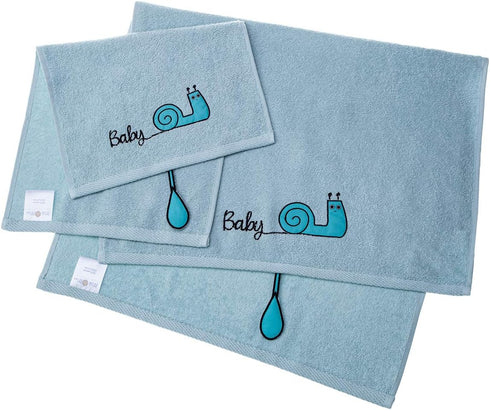 Sangaloz 2 20x31 Inch 12x20 Inch 100% Milk&Moo Kids Washcloths for Bath, Blue Snail Baby Kids Bath Towel, Wash Cloths