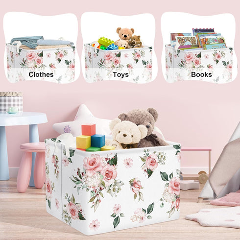 Clastyle Rectangle Rose Floral Baby Girl Gift Basket for Outdoor Towel Storage, Pool Toy, and Beach Blanket