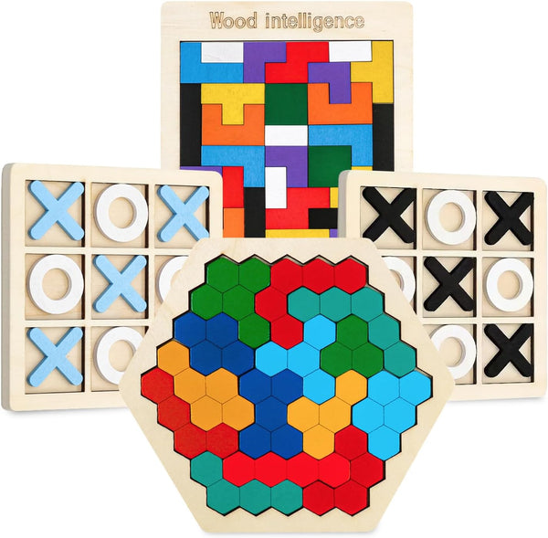 Wooden Puzzles,Geometric Shape Logic Hexagon Puzzle Toys Brain Teasers STEM Montessori Educatioanl
