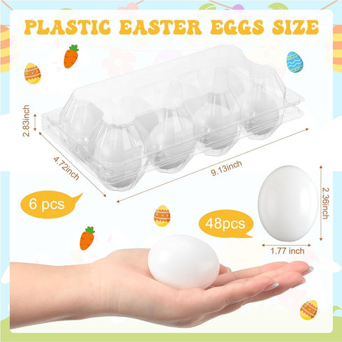 96 8 Menkxi Pcs Plastic Easter Eggs with Clear Egg Cartons for Crafts DIY Fake Eggs White Plastic Eggs Paintable Easter