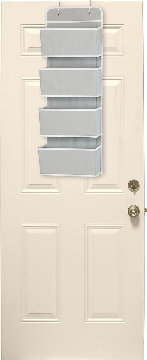 Simple Houseware Over the Door Wall Mount Hanging Organizer, 4 Pocket, Grey