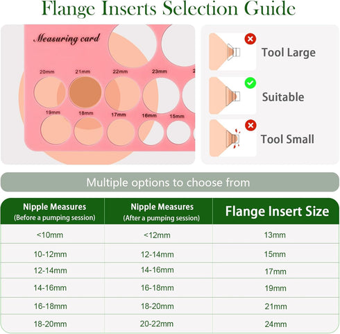 Dwelio 10PCS 13/15/17/19/21mm 24mm Flange Sizing Kit with Silicone Flange Inserts & Nipple Measurement Tool & Cleaning
