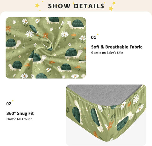 miaozhen 1 Pack 52x28 Cotton Baby Crib Sheets for Boys Girls Soft Cute Cartoon Seasons Turtles Muslin Crib Sheets