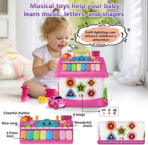 8-in-1 1-3 Montessori Bilingual Musical Activity House | EN/ES Learning Toy with Volume Control & Travel Handle |