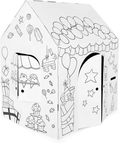 Easy Playhouse Birthday - Kids Art & Craft for Indoor & Outdoor Fun, Decorate Cardboard Fort, Made in USA