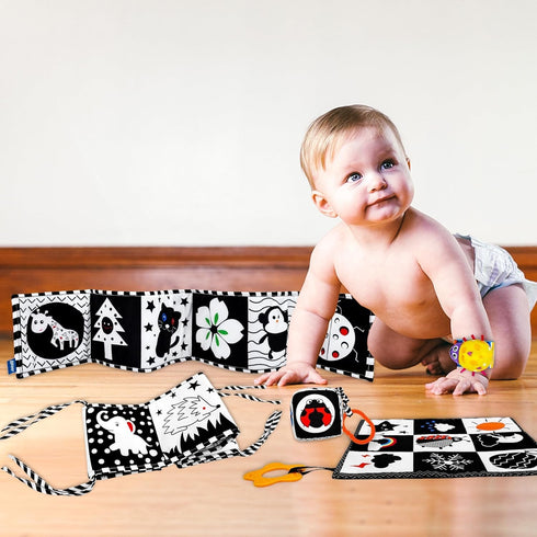 7 Pcs High Contrast Black and White Baby Toys for Newborn, Montessori Tummy Time Sensory Toys for 0-6 Months