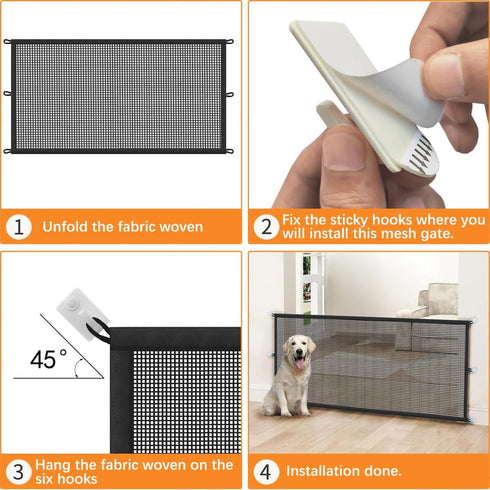 Indoor Dog Gate for Stairs: 30" Tall, 70" Wide Mesh Safety Gate for Kitchen Doorways, Hallways, and Porch