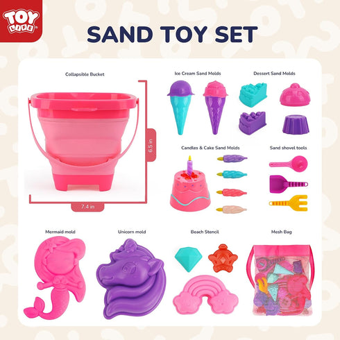 23 4-8 Summer TOY Life Pcs Unicorn Beach Toys for Kids Ages Collapsible Sand Toys with Silicone Bucket Shovels & Sand