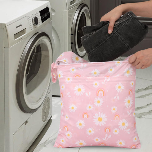 3pcs 2 SML, Baby Cloth Diaper Wet Dry Bags, Waterproof Reusable Wet Bag with Zipper Pockets & Handle, Washable Laundry