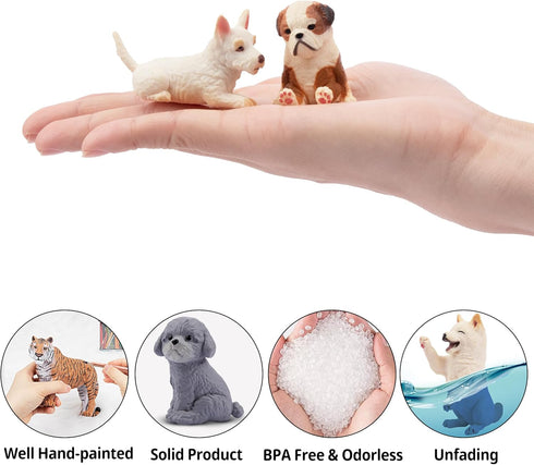 12PCS Realistic Dog Figurines, Hand Painted Tiny Puppy Animals Toy, Dog Cake Topper Gift for Kids & Toddlers