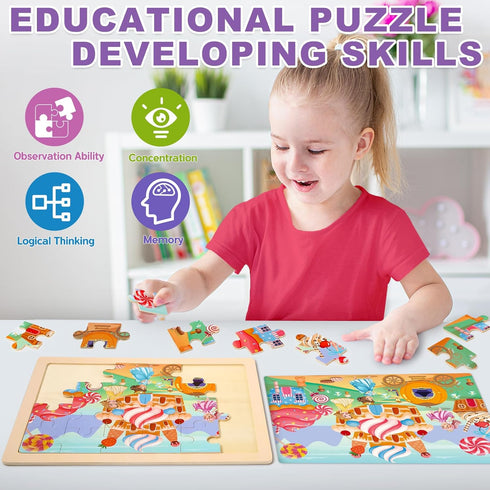 3 4 5 4 Pack 24 Wooden Princess Puzzles for Kids Age Year Old, Pcs Montessori Toddler Jigsaw Puzzles for Girl boy