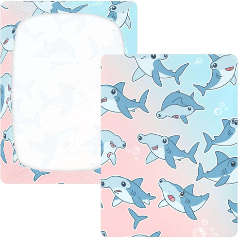 CZXW Hammerhead 52" 28" Cartoon Sharks Crib Sheets Fitted x Natural Cotton Soft & Breathable for Baby Crib Mattress