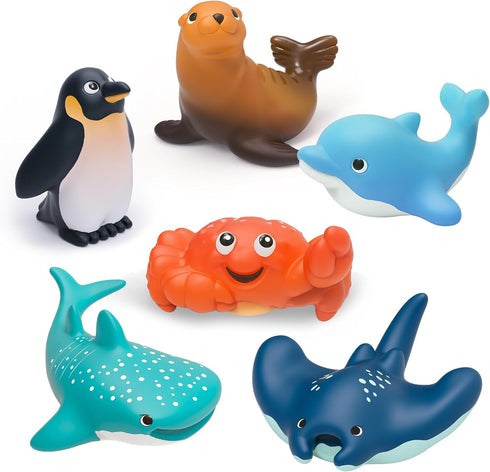 6-Pcs Ocean Bath Toys for Toddlers 1-3, No Hole Mold Free Bathtub