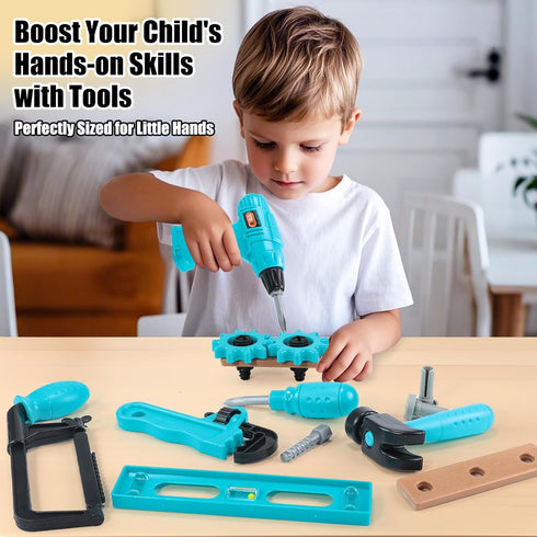 Set Set Hammer, 3,4,5,6,7 Kids Tool Pretend Play Toddler Tool with Tool Box, Toy Drill, ScrewdriverScrew Construction