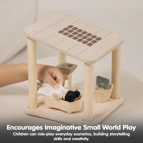 Set Set PlanToys Wooden Dollhouse Bathroom Room | Bath, Toilet, Sink & Accessories Furniture | Open Ended Role Play
